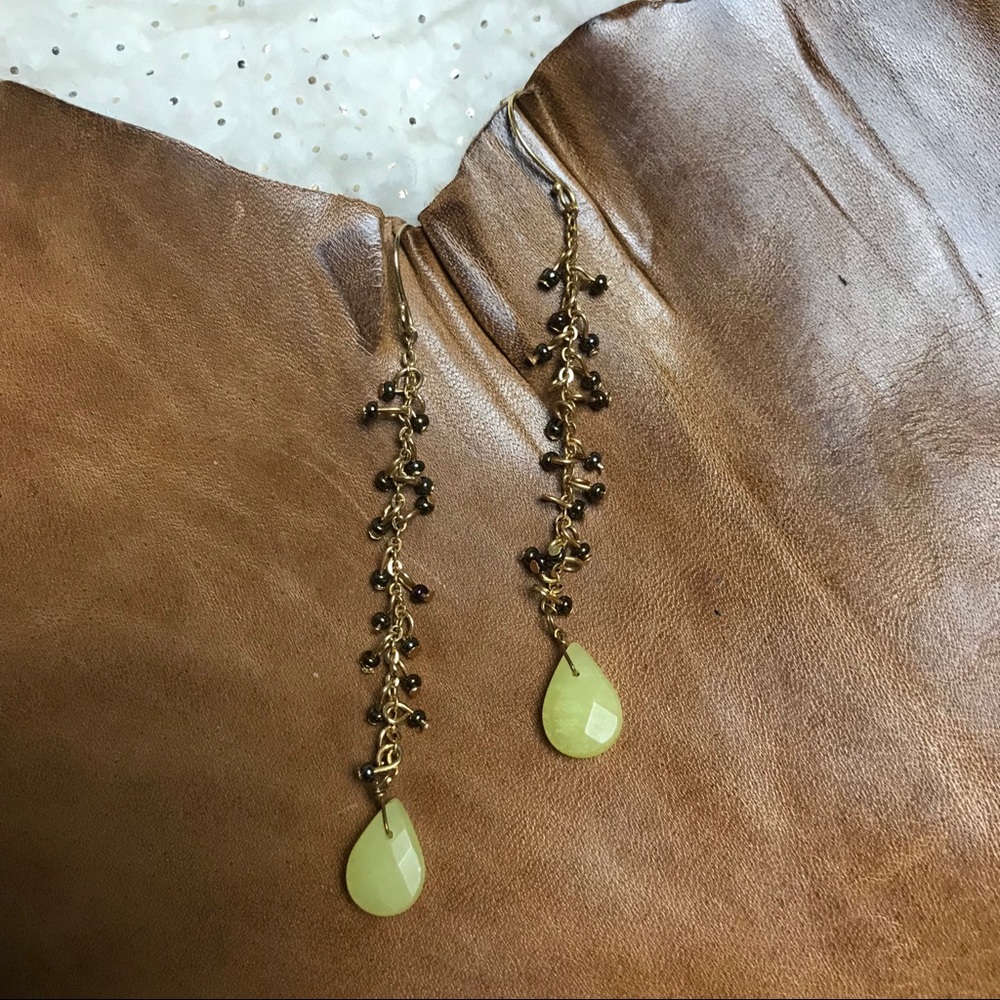 Beaded Drop Chain Earrings with Yellowish Teardrop